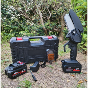 Mini Motosierra a Batería 48V con 2 Baterías + 2 Cadenas y Estuche