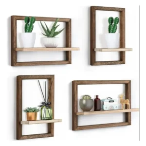 Set de 4 Estantes Cuadro Decorativos de Madera – Diseño Modular