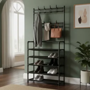 Zapatero Perchero Organizador Multifunción de Metal 172x60x26 cm